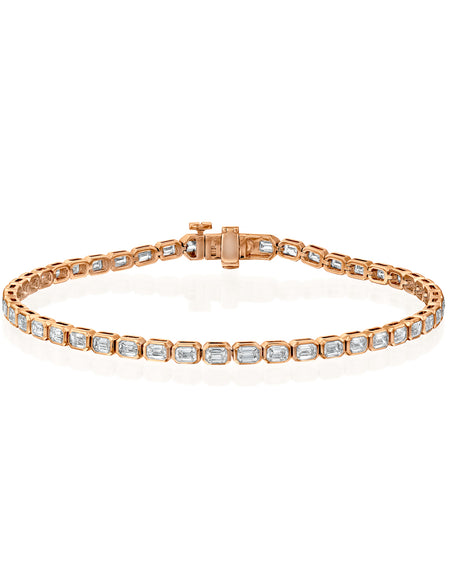 East West Bezel Emerald Tennis Bracelet 2.5ct RG EM
