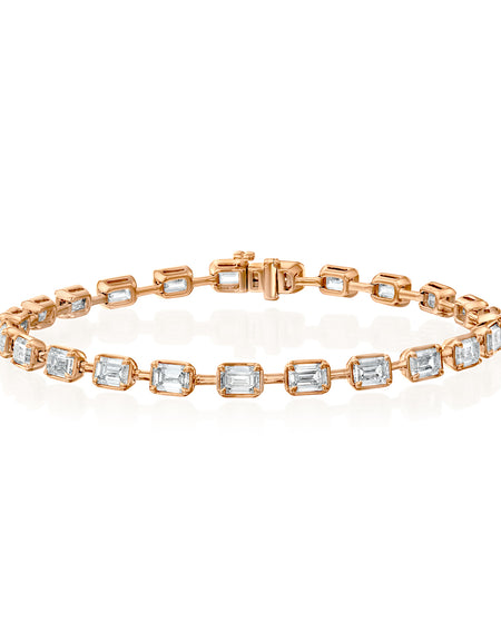East West Bezel Emerald Tennis Bracelet 8.5ct RG EM