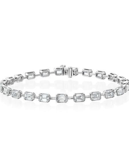 East West Bezel Emerald Tennis Bracelet 8.5ct WG EM