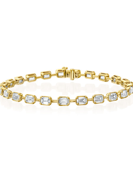 East West Bezel Emerald Tennis Bracelet 8.5ct YG EM