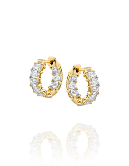 15mm East West Emerald Eternity Hoops 3.5ct YG EM