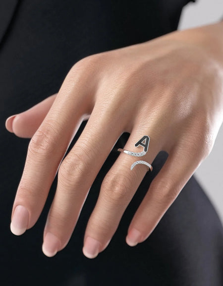 Pink N 14K White Gold Initial Letter Dainty Ring