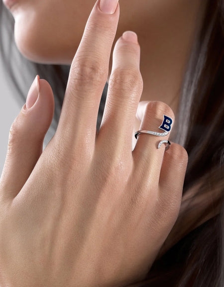 White D 14K White Gold Initial Letter Dainty Ring