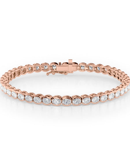 East West Half Bezel Oval Tennis Bracelet 6.0tcw RG