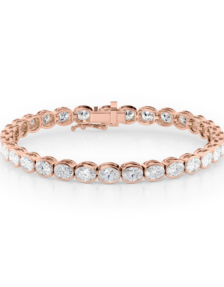 East West Half Bezel Oval Tennis Bracelet 11.5tcw RG