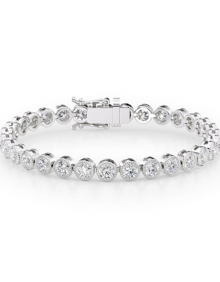 Round Beaded Bezel Tennis Bracelet 8.5tcw WG