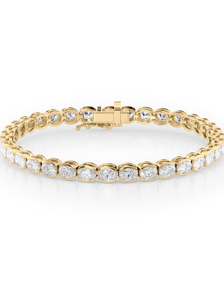 East West Half Bezel Oval Tennis Bracelet 8.0tcw YG