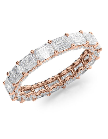 4.3ct East West Emerald U Pave Prong Eternity RG