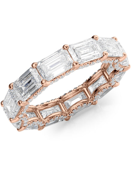 6.3ct East West Emerald U Pave Prong Eternity RG