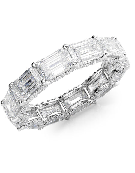 6.3ct East West Emerald U Pave Prong Eternity WG