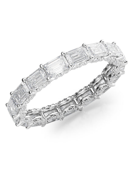 3.8ct East West Emerald U Pave Prong Eternity WG