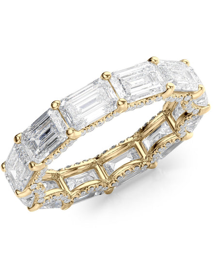 6.3ct East West Emerald U Pave Prong Eternity YG