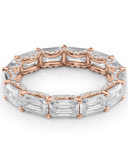 5.3ct East West Emerald U Pave Prong Eternity RG