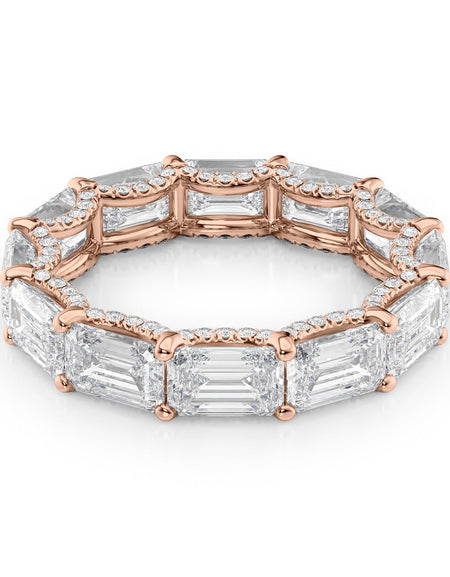 6.3ct East West Emerald U Pave Prong Eternity RG