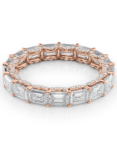 4.3ct East West Emerald U Pave Prong Eternity RG