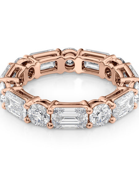 5ct Alternating Emerald and Round Basket Eternity RG