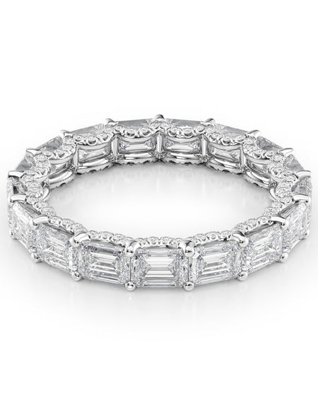 4.3ct East West Emerald U Pave Prong Eternity WG