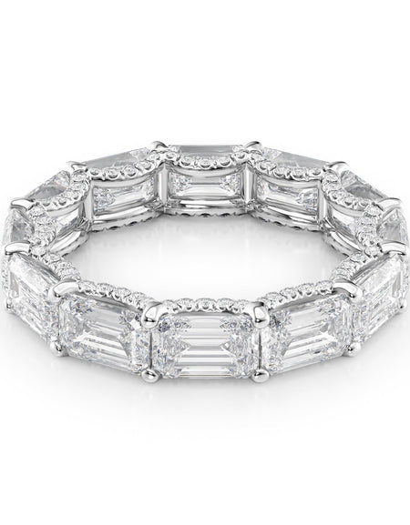 6.3ct East West Emerald U Pave Prong Eternity WG