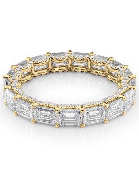 4.3ct East West Emerald U Pave Prong Eternity YG