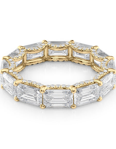 6.3ct East West Emerald U Pave Prong Eternity YG