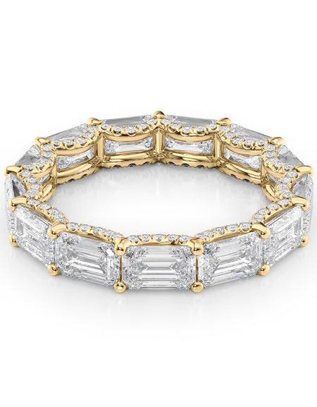 5.3ct East West Emerald U Pave Prong Eternity YG