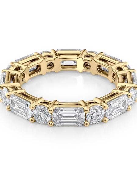 4.4ct Alternating Emerald and Round Basket Eternity YG